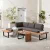 home24 Loungeset - 3-teilig - Akazie Massiv / Polyester Produktbild-Vorschau 1