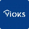 A blue background with a repeating geometric pattern and a white logo that says "vioks". Produktbild-Vorschau
