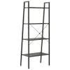 A tall, narrow bookshelf with four shelves, made of dark metal and wood, is shown against a white background. Podgląd zdjęcia produktu