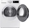 A white Samsung heat pump dryer with the door open, showing the drum and control panel. Produktbild-Vorschau