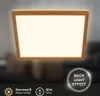 A close-up of a rectangular LED ceiling lamp with a wooden frame and a bright, diffused light panel. Produktbild-Vorschau