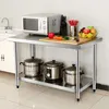 COSTWAY Table de cuisine en acier inoxydable avec tablette Voir les images du produit 1