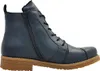 A side view of a blue leather boot with a brown sole. Produktbild-Vorschau