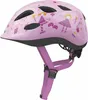 A pink children's bicycle helmet with fairy and mushroom graphics, shown from a side-diagonal view. Produktbild-Vorschau