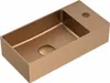 A copper-colored sink with a drain hole and a faucet hole on a white background. Produktbild-Vorschau