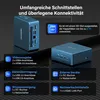 A marketing image showcasing a mini PC with various connectivity ports and features. Produktbild-Vorschau