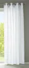 A white curtain hanging in front of a window with trees visible outside. Produktbild-Vorschau