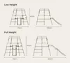 Diagrams showing the dimensions of a metal climbing frame in two different height configurations. Produktbild-Vorschau
