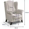 A size chart with measurements for an armchair, displayed on a white background. Náhled obrázku produktu