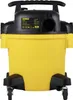 A yellow and black Dewalt wet/dry vacuum cleaner is shown from the back, standing on its wheels. Produktbild-Vorschau