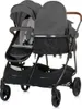 A side view of a dark gray double stroller on a white background. Produktbild-Vorschau