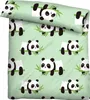 A pattern of cartoon pandas on a light green background, likely a duvet cover or bedding. Produktbild-Vorschau