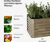 A raised garden bed with plants and text labels indicating flowers, herbs, and vegetables. Produktbild-Vorschau