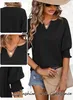 ASKSA Damen T-Shirt V-Ausschnitt 3/4 aermel Bluse Einfarbig Produktbild-Vorschau 5