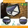 A solar-powered outdoor light mounted on a stone wall, with close-up insets comparing different solar panel technologies. Produktbild-Vorschau