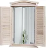A mirror with wooden shutters, reflecting a plant and curtains. Podgląd zdjęcia produktu