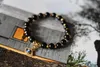 Perlenarmband Damen 8mm Schwarz mit Bösem Auge Charm Gold, Produktbild-Vorschau 5
