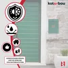 A green mailbox is mounted on a stone wall next to a green door. There are several icons on the left side of the image highlighting product features. Anteprima dell’immagine prodotto