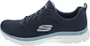 Side view of a blue Skechers Flexapeal 4.0 Brilliant View women's shoe. Voir les images du produit