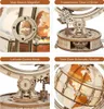 A collage of four close-up images showcasing different features of a wooden globe model. Náhľad obrázku produktu