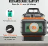 Close-up marketing image of a rechargeable battery for a laser level, highlighting its features and charging capabilities. Anteprima dell’immagine prodotto