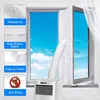 A window with a portable air conditioner hose sealed to it using a fabric seal. Produktbild-Vorschau