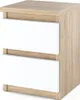 A modern nightstand with two white drawers and a wood-grain frame, shown against a white background.