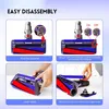 A collage of four images showing the disassembly steps of a vacuum cleaner head. Produktbild-Vorschau