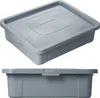 A gray plastic storage box with a lid is shown from two different angles. Produktbild-Vorschau