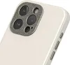 A close-up view of the back of a white iPhone case with a textured gray camera module. Produktbild-Vorschau