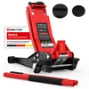 A red hydraulic car jack and its accessories are displayed on a white background. Produktbild-Vorschau