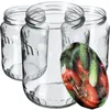 Several clear glass jars are arranged in a group, with a close-up of tomatoes and cucumbers visible on one of the jars. Anteprima dell’immagine prodotto