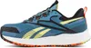 A side view of a blue and yellow Reebok safety shoe. Produktbild-Vorschau