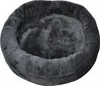 A dark gray, round pet bed with plush lining, shown from a top-down perspective against a white background. Produktbild-Vorschau