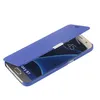 A blue flip cover case is shown on a smartphone. Produktbild-Vorschau