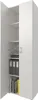 An open white cabinet with shelves and storage items. Produktbild-Vorschau