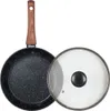 A frying pan with a wooden handle and a glass lid are displayed against a white background. Náhled obrázku produktu