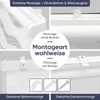 Collage showing different mounting options for a roller blind, including clamp-on and screw-in methods, with accompanying text and icons. Produktbild-Vorschau