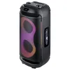 A black portable speaker with colorful lights on a white background. Produktbild-Vorschau