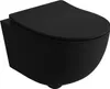 A black wall-mounted toilet with the lid closed, shown from a slightly elevated diagonal angle against a white background. Produktbild-Vorschau