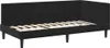 A black velvet bed frame with a slatted base and a corner headboard is shown against a white background. Podgląd zdjęcia produktu
