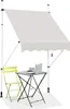 A beige awning is set up over a small table and chair on a white background. Podgląd zdjęcia produktu
