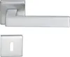 A silver door handle set with a square escutcheon plate, presented against a white background. Produktbild-Vorschau