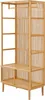 A tall, narrow bamboo garment rack with a hanging rod and shelves. Podgląd zdjęcia produktu