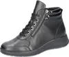 A black leather boot with laces and a zipper.