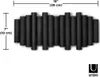 A black wall-mounted coat rack with multiple hooks, shown with dimensions indicated. Anteprima dell’immagine prodotto