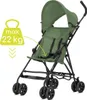 A green stroller is shown against a white background with a graphic indicating a maximum weight capacity. Produktbild-Vorschau
