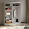 An open wardrobe with clothes and accessories neatly organized on shelves and a hanging rod. Produktbild-Vorschau
