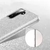 Close-up of a silver glitter phone case on a sparkling background. Produktbild-Vorschau