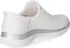 A side view of a white Skechers shoe with a silver stripe around the sole. Produktbild-Vorschau